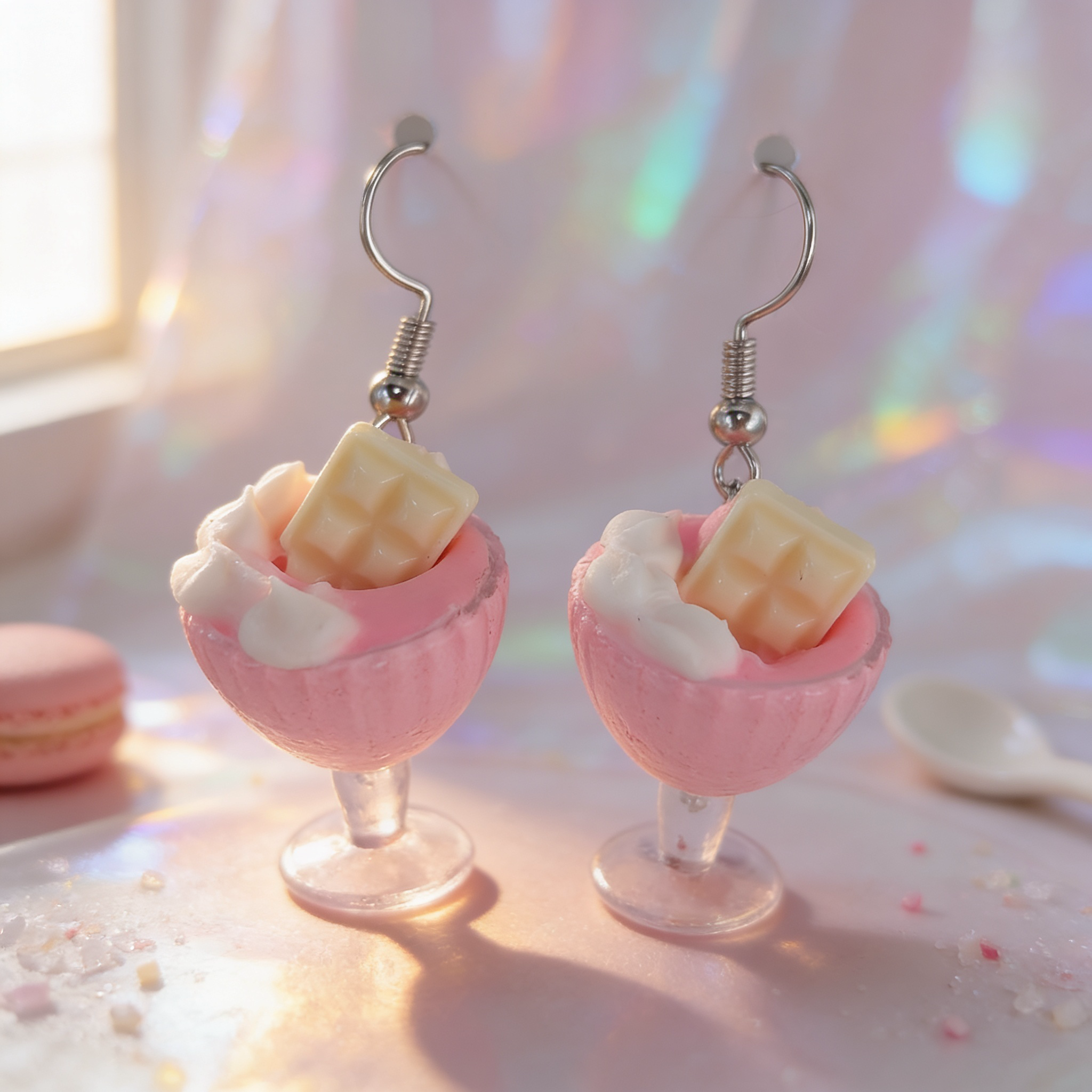 White Chocolate Strawberry Sundae Earrings 🍓🍦✨