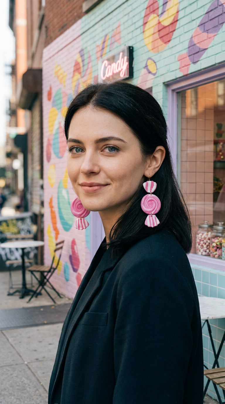 Pink swirl lolly earrings