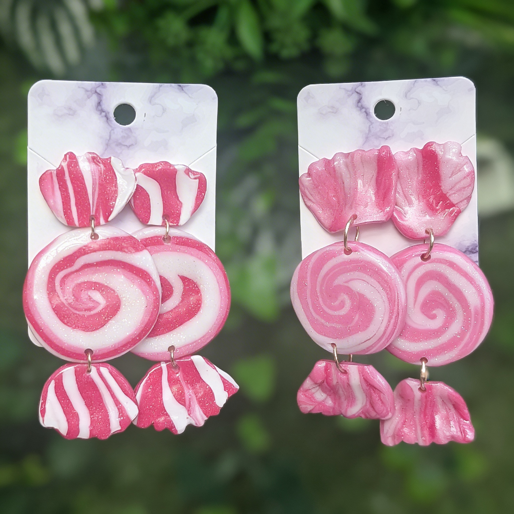 Pink swirl lolly earrings