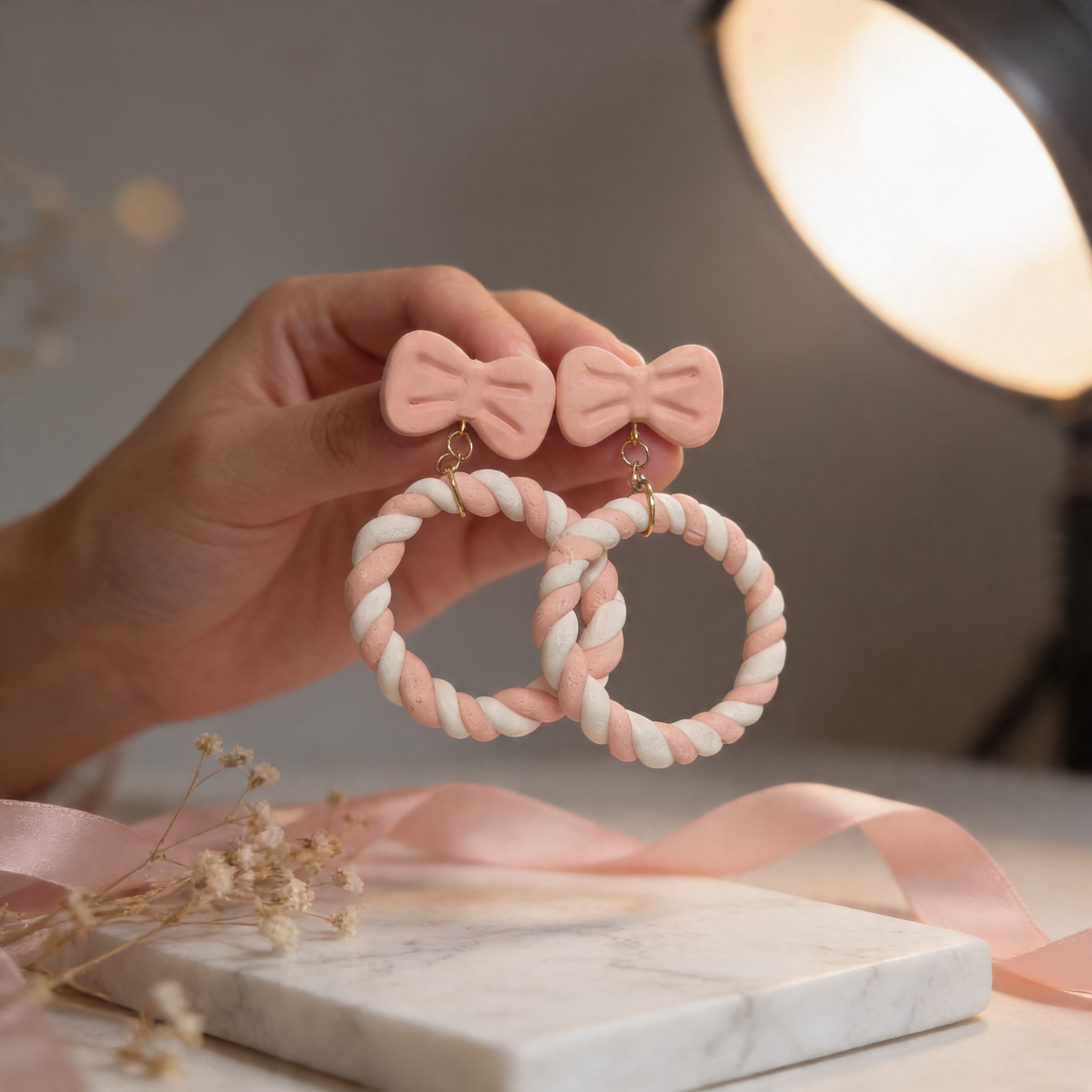 Marshmallow Twist Bow Earrings 🍥💖
