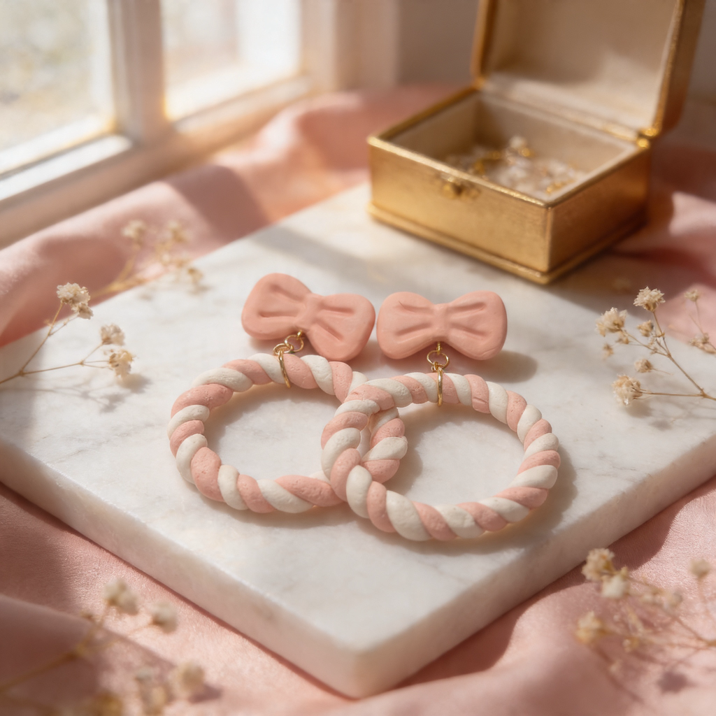 Marshmallow Twist Bow Earrings 🍥💖