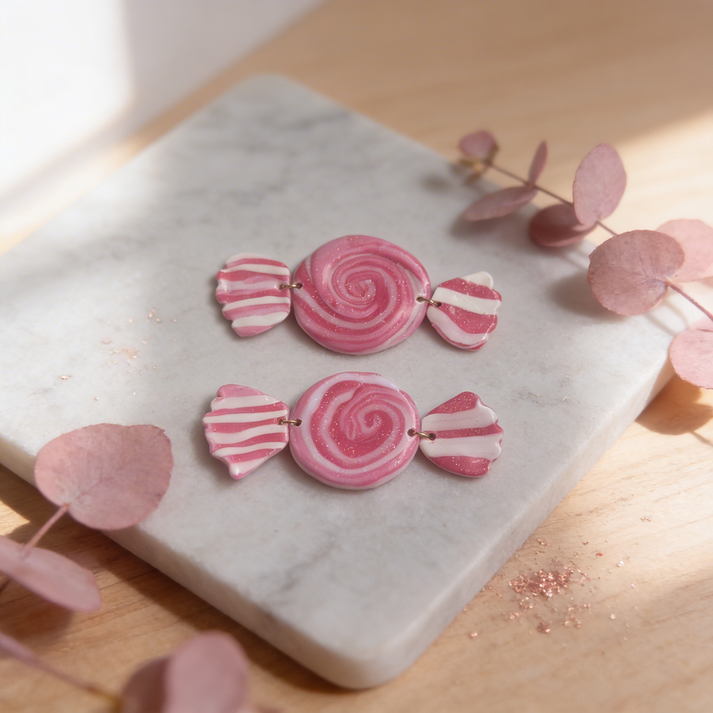 Pink swirl lolly earrings