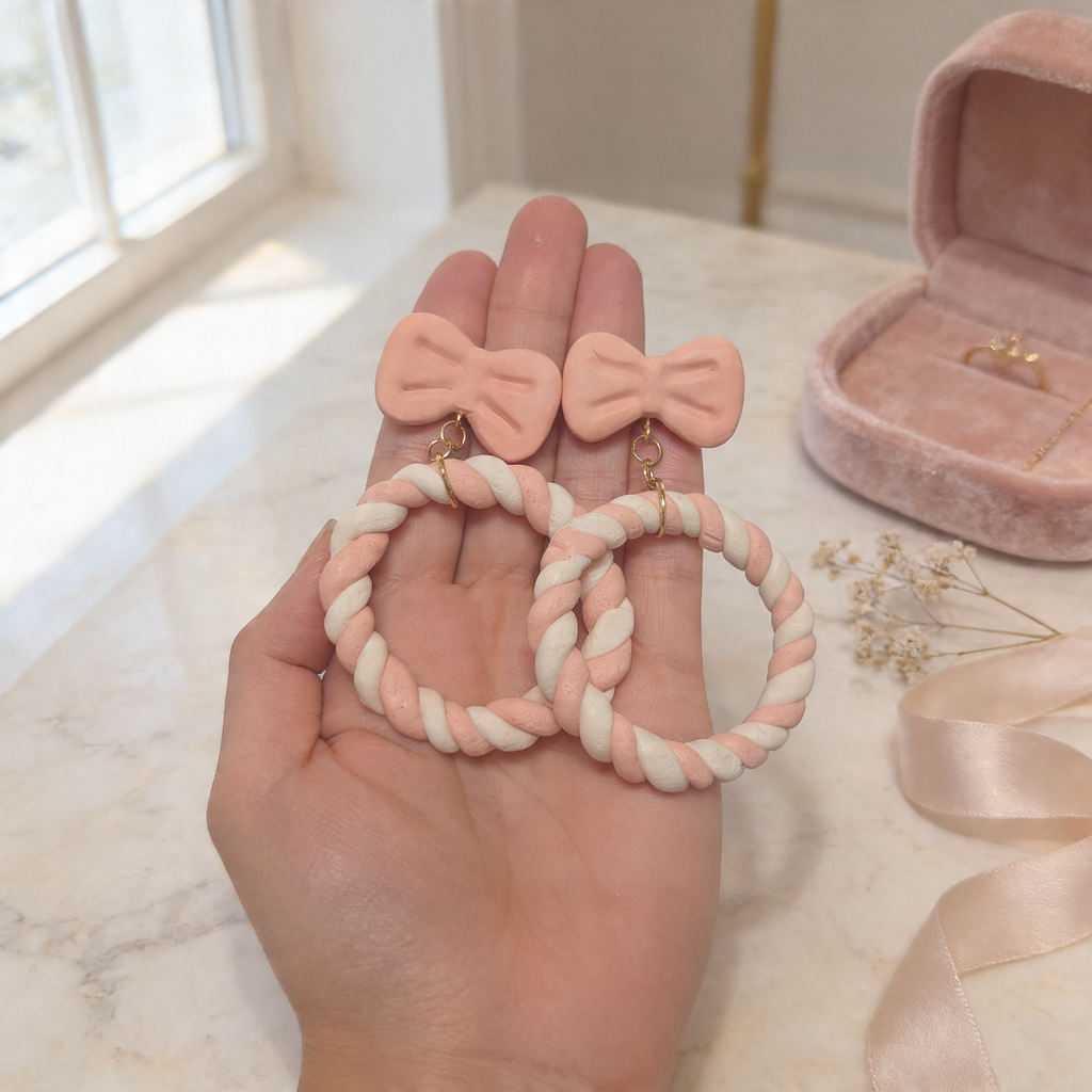 Marshmallow Twist Bow Earrings 🍥💖